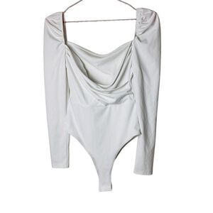 EUC ANGL White Ruched Long Sleeve Bodysuit Medium